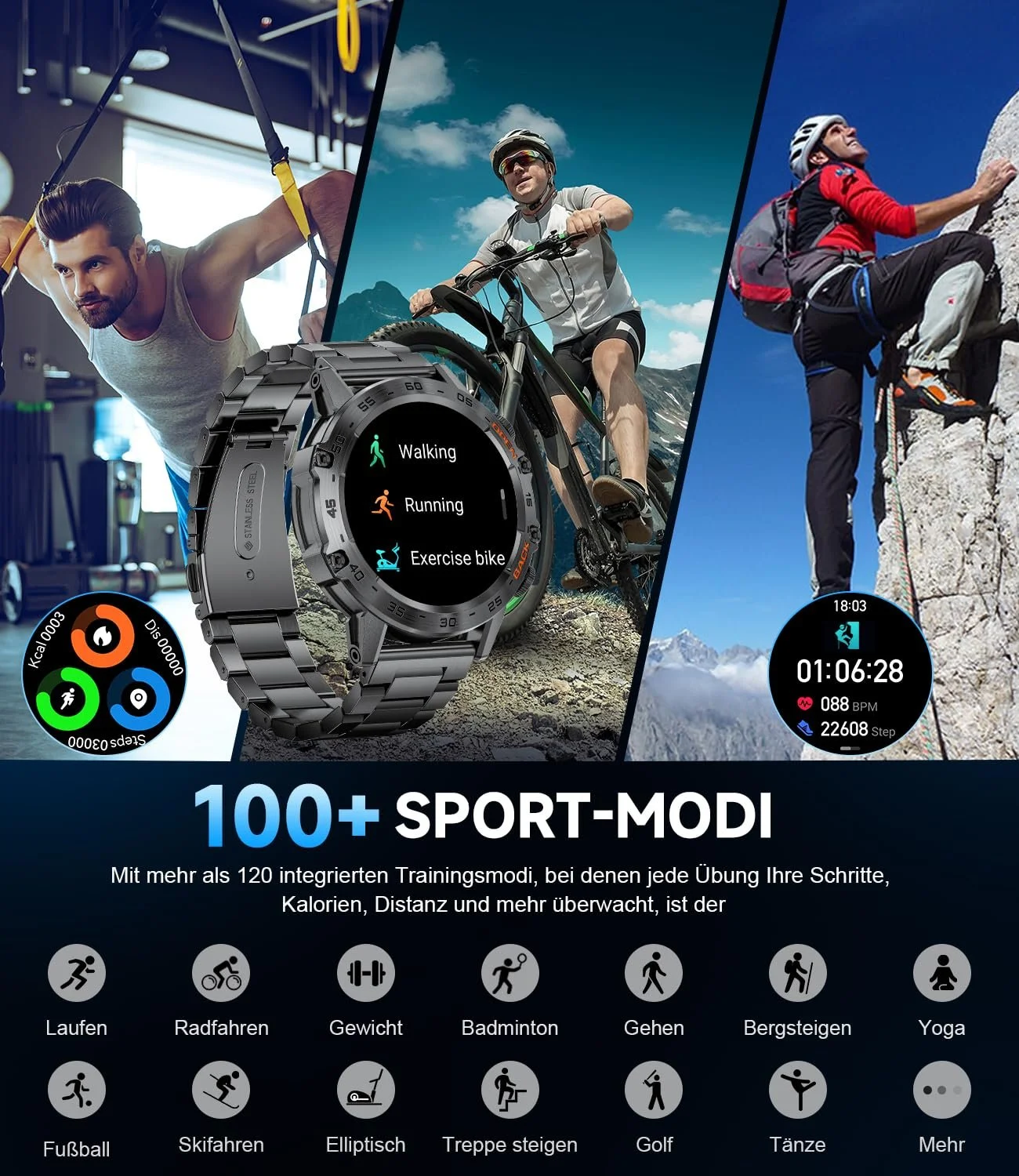 Смарт-годинник SUNKTA Чоловічий Black Stainless Steel, фото №5 Смарт-годинник SUNKTA Чоловічий Black Stainless Steel, фото №5