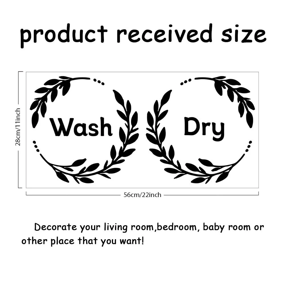 Наклейка на стіну SUPERDANT Написи Wash та Dry з вінком Чорна 56 x 28 см, фото №2