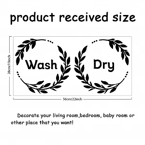 Наклейка на стіну SUPERDANT Написи Wash та Dry з вінком Чорна 56 x 28 см synthetic.ua - Фото 1