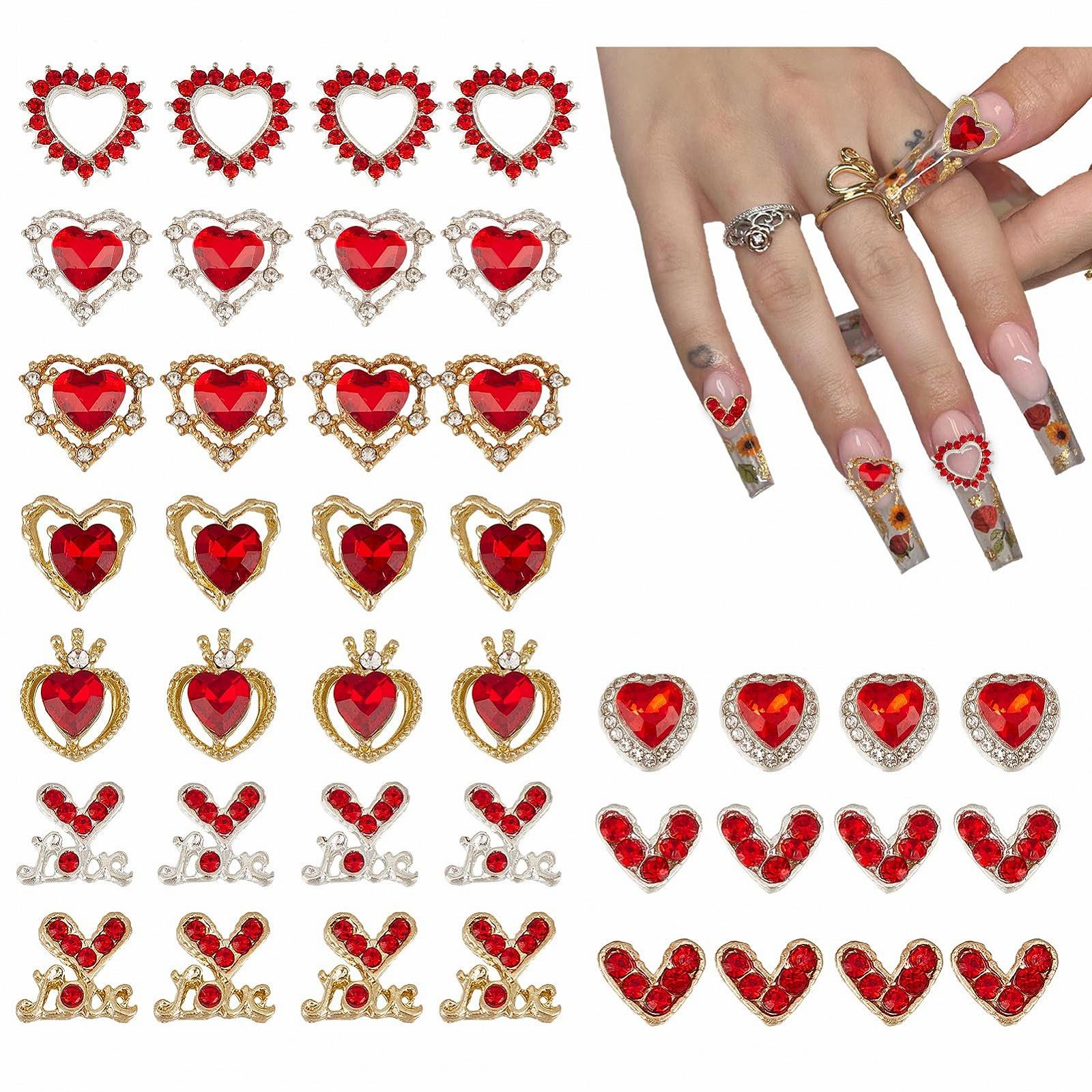 Подвески для ногтей Сердце NICENEEDED 40 шт., 3D сердце, хрустальные шармы, фото №1