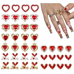 Подвески для ногтей Сердце NICENEEDED 40 шт., 3D сердце, хрустальные шармы - Фото 1