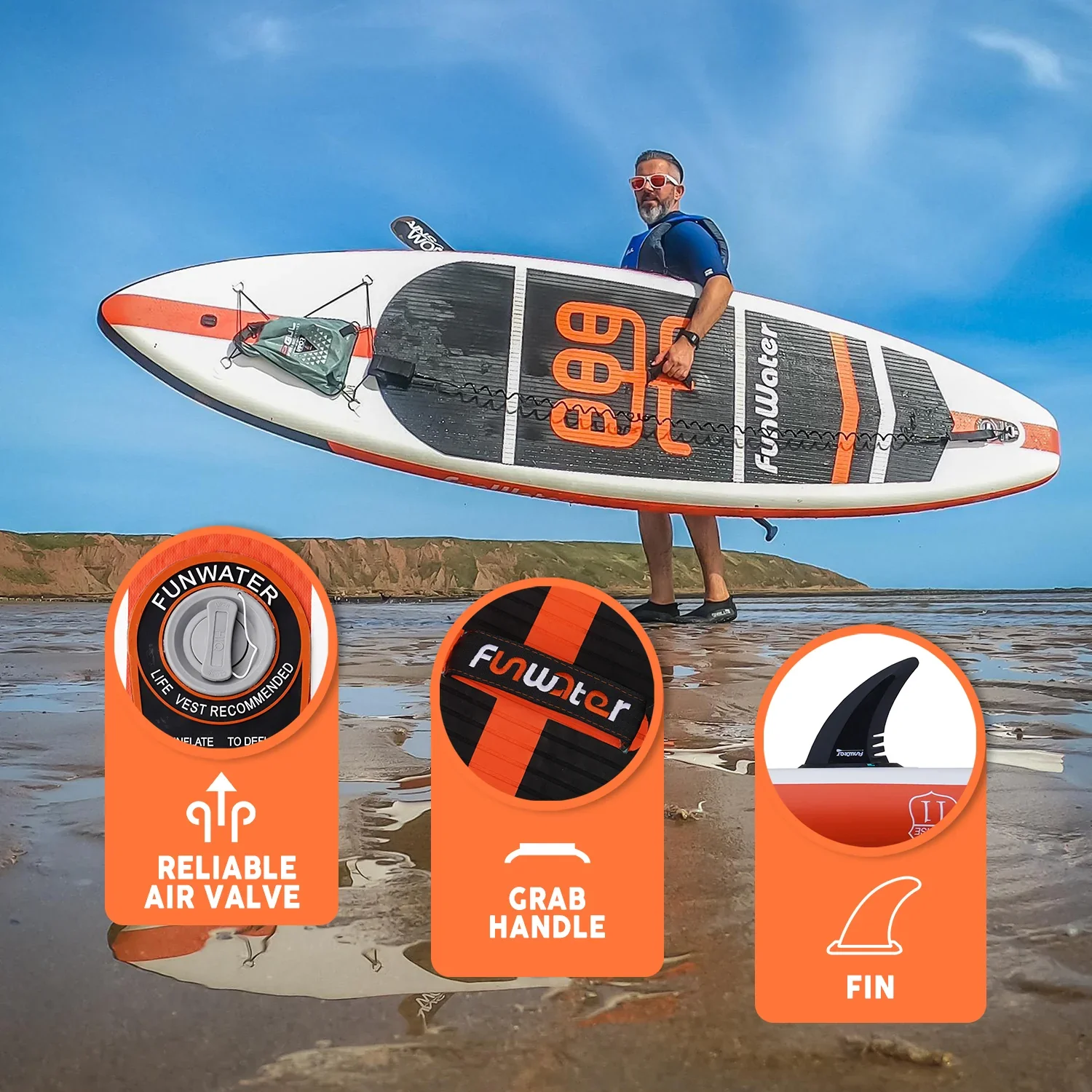 Надувна SUP дошка FunWater Orange, фото №4