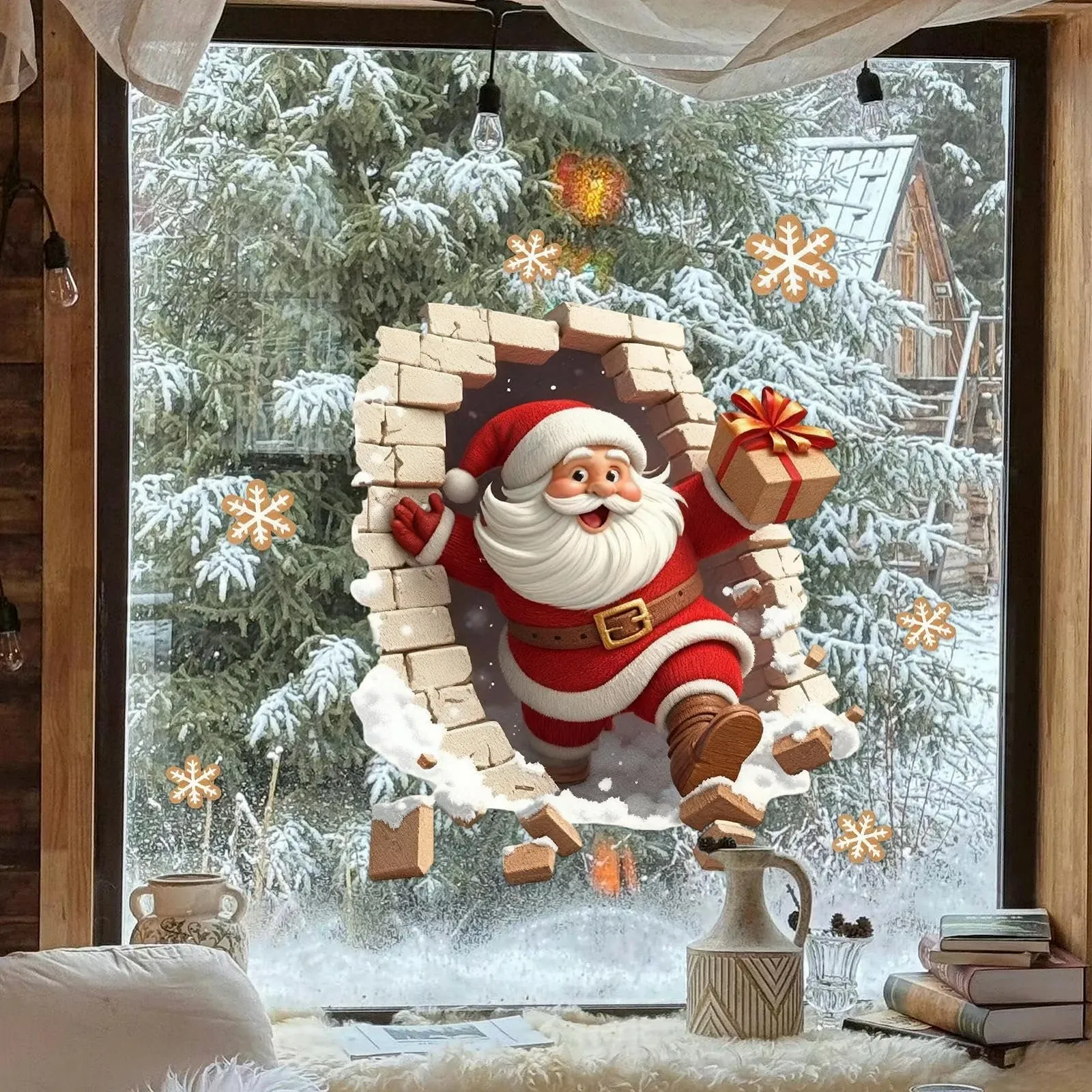 Наклейки на вікна Santa Breaks The Wall самоклеючі Різдвяний декор, фото №2 Наклейки на вікна Santa Breaks The Wall самоклеючі Різдвяний декор, фото №2