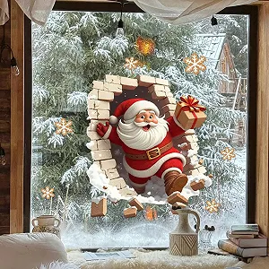 Наклейки на вікна Santa Breaks The Wall самоклеючі Різдвяний декор synthetic.ua - Фото 1