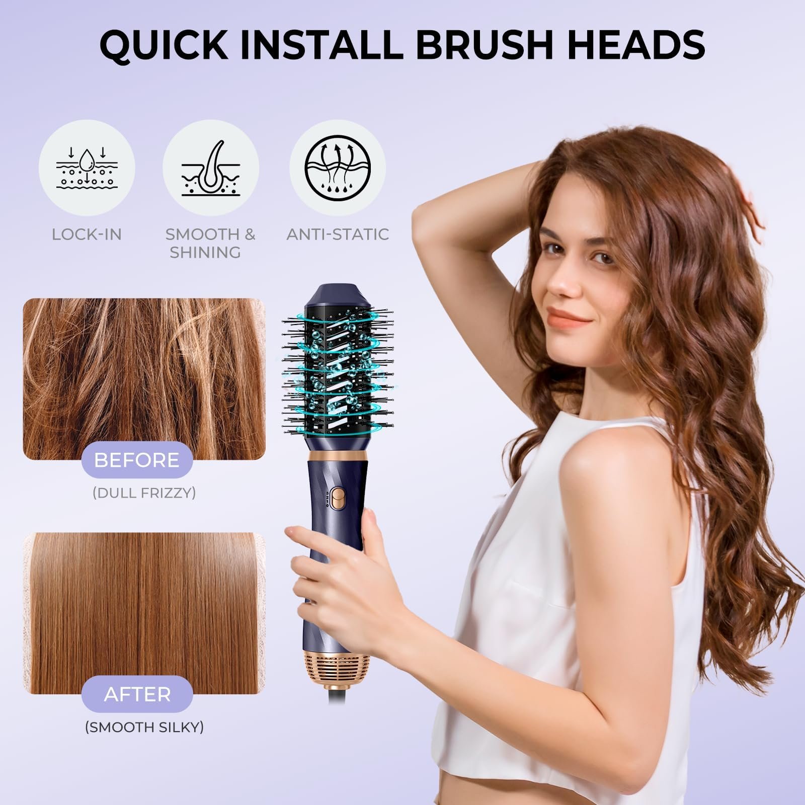 Набір для укладки волосся Airstyler 6-в-1 фен з круглою щіткою та плойкою Синій/Золотий, фото №3 Набір для укладки волосся Airstyler 6-в-1 фен з круглою щіткою та плойкою Синій/Золотий, фото №3