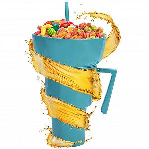 Чашка для напитков и снеков с соломинкой. Контейнер для снеков для детей. - Фото 1