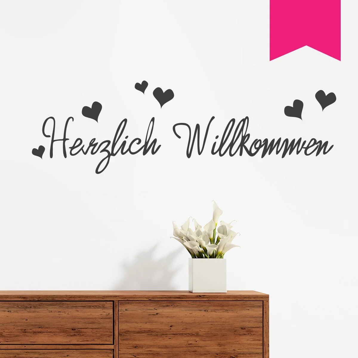 Наклейка на стену Wandkings Herzlich Willkommen с 6 сердцами Розовый, фото №1