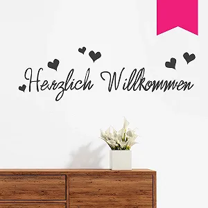 Наклейка на стіну Wandkings Herzlich Willkommen з 6 серцями Рожевий - Фото 1