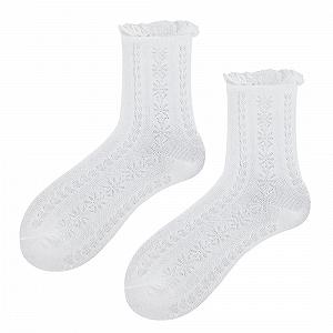 Шкарпетки з рюшами White - Бавовняні мереживні шкарпетки з ажурним візерунком - Фото 1