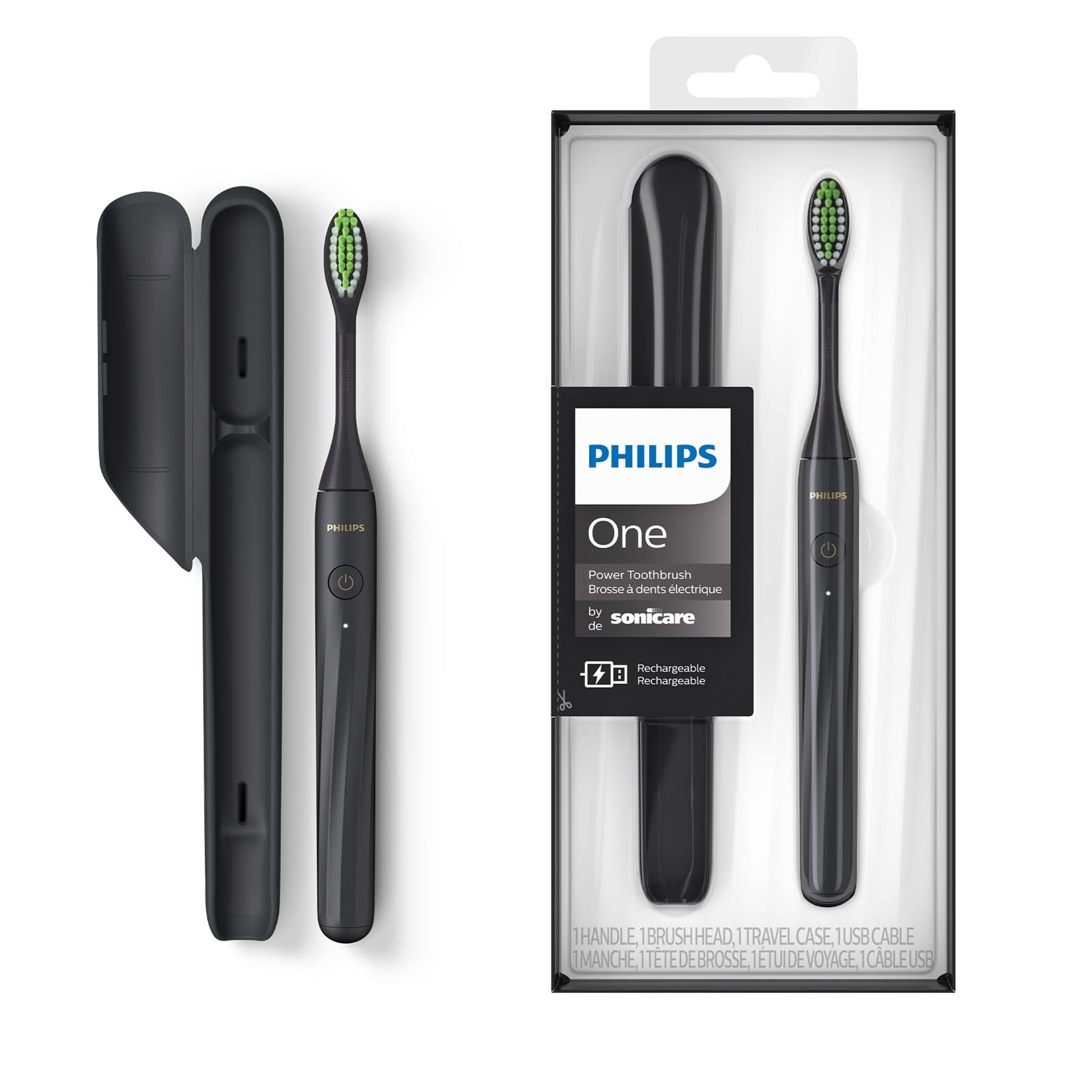 Зубна щітка електрична Philips One HY1200/26 матово-чорна, фото №1