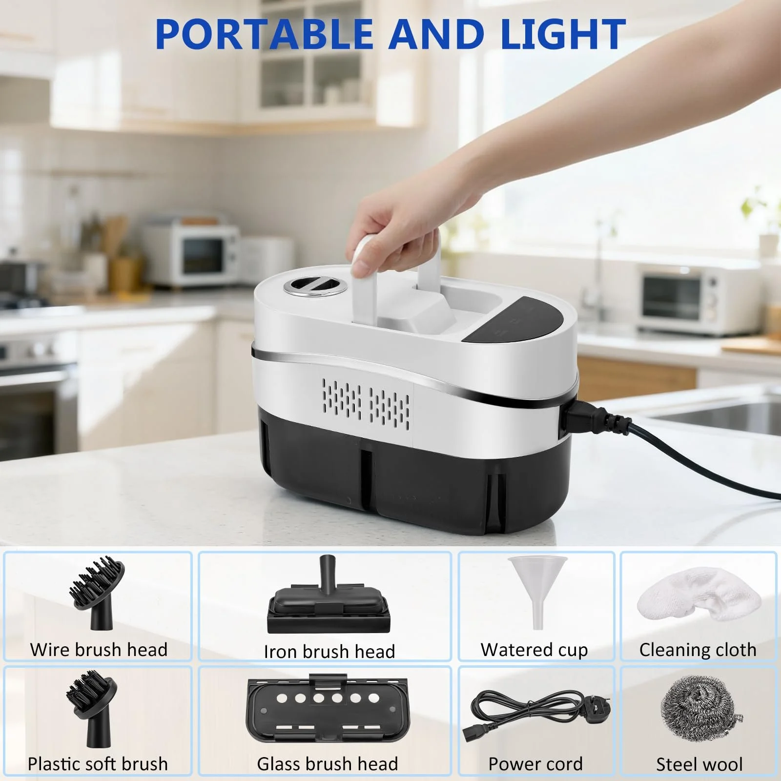 Пароочисник ручний 2500 W 1200 мл 4.5 Bar з 8 аксесуарами та сенсорним екраном, фото №2