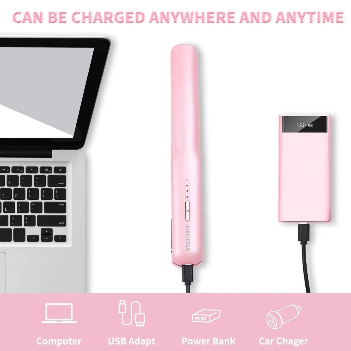 Випрямляч та стайлер для волосся 2 в 1 Mini USB-C Wireless 2 температурні режими Рожевий, фото №2 Випрямляч та стайлер для волосся 2 в 1 Mini USB-C Wireless 2 температурні режими Рожевий, фото №2
