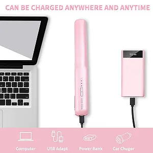 Випрямляч та стайлер для волосся 2 в 1 Mini USB-C Wireless 2 температурні режими Рожевий synthetic.ua - Фото 1