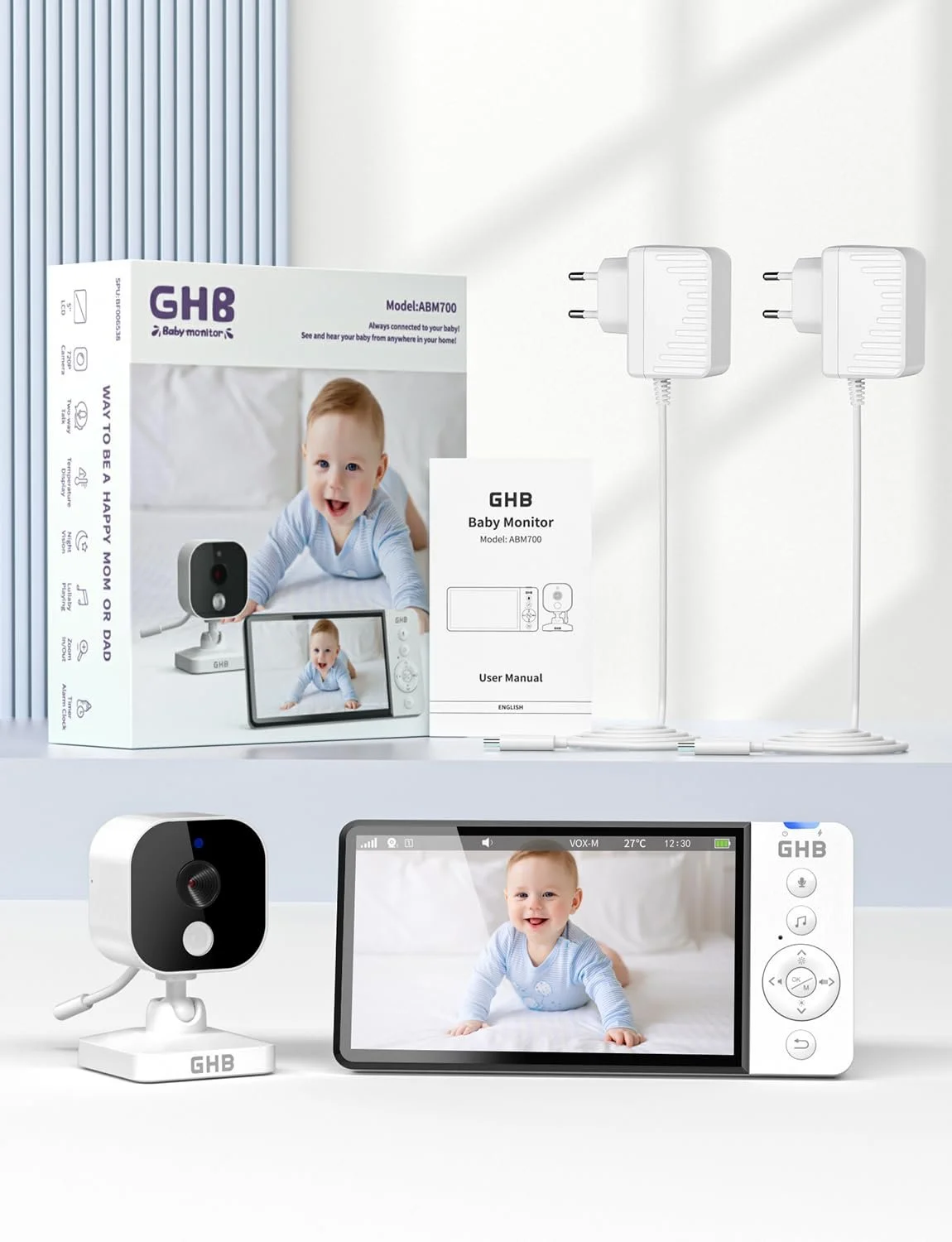 Відеоняня GHB 5 дюймів HD 5000 mAh IPS VOX 4X Zoom Night Vision Temperature 720P Manual Rotation, фото №11 Відеоняня GHB 5 дюймів HD 5000 mAh IPS VOX 4X Zoom Night Vision Temperature 720P Manual Rotation, фото №11