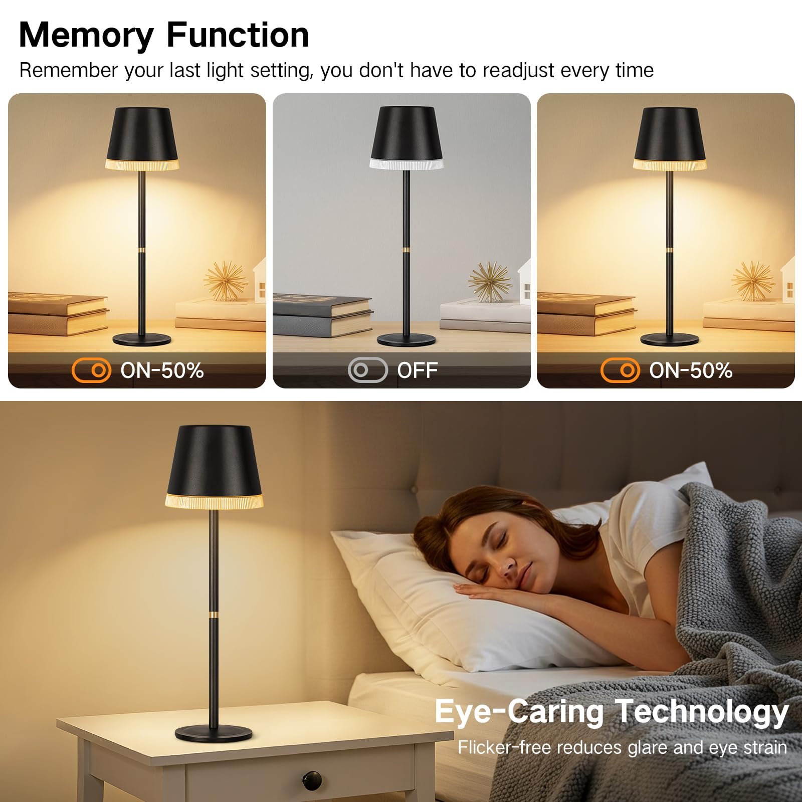 Настільна лампа OUTON LED Wireless Battery Indicator 4000 mAh USB-C 3 Colour Temperatures Dimmable Touch Control Memory Portable, фото №5