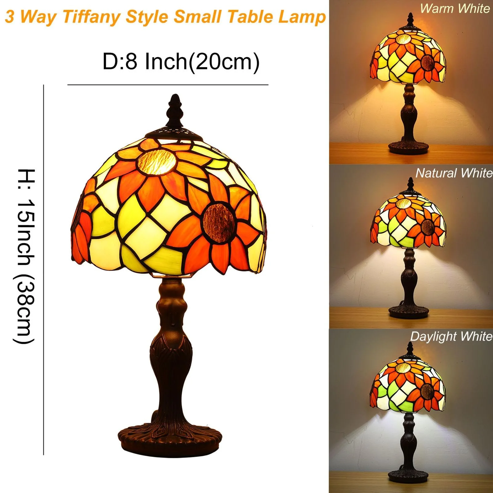 Настільна лампа Tiffany Ретро Вітражне скло Квітковий візерунок E27 LED 37x20 см Блакитна, фото №6