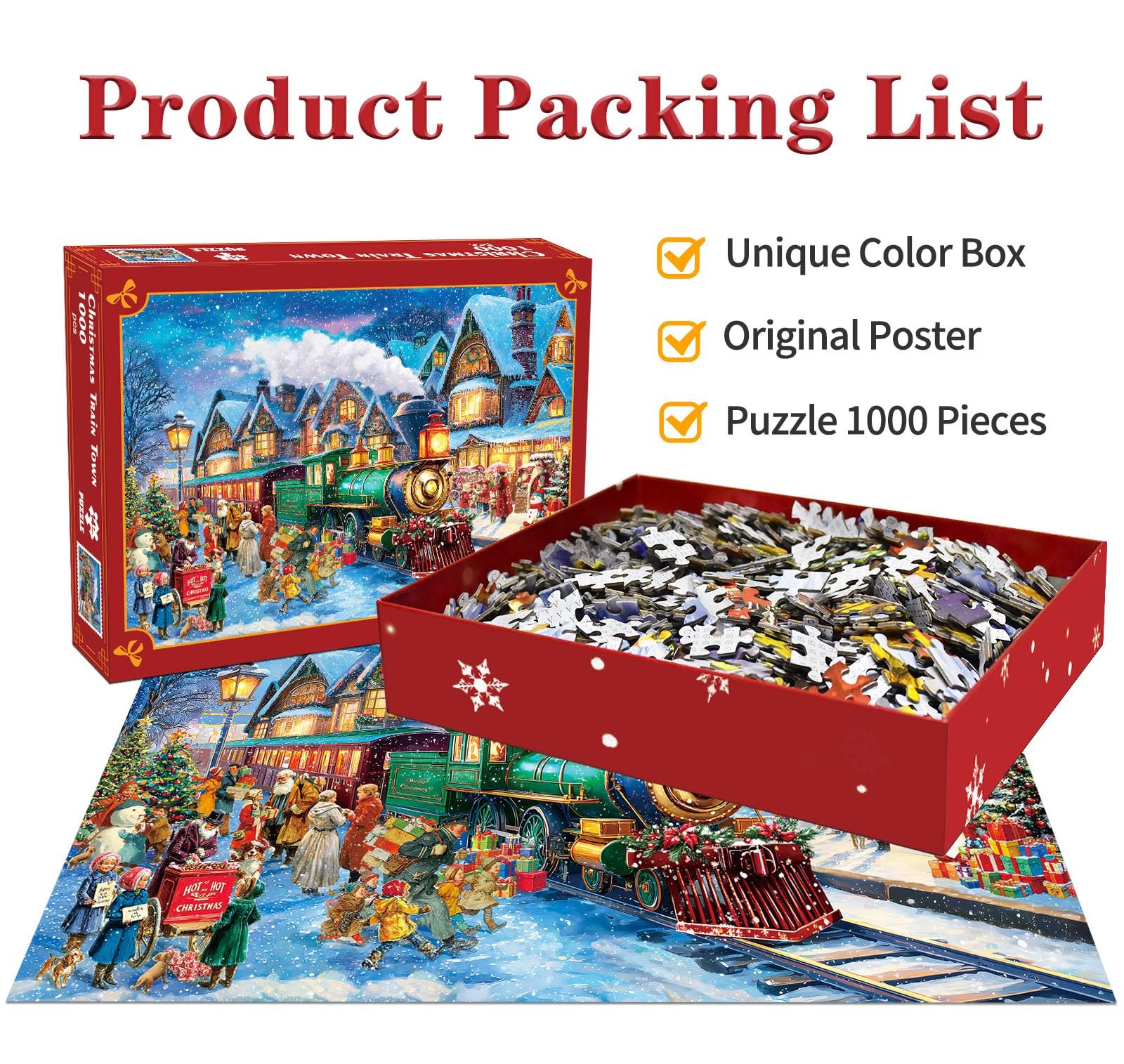 Пазл 1000 деталей для дорослих Winter Christmas City Різдвяний поїзд, фото №6