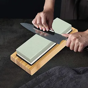 Набір каменів для заточування ножів 400/1000 3000/8000 з бамбуковою основою та шкірою synthetic.ua - Фото 1
