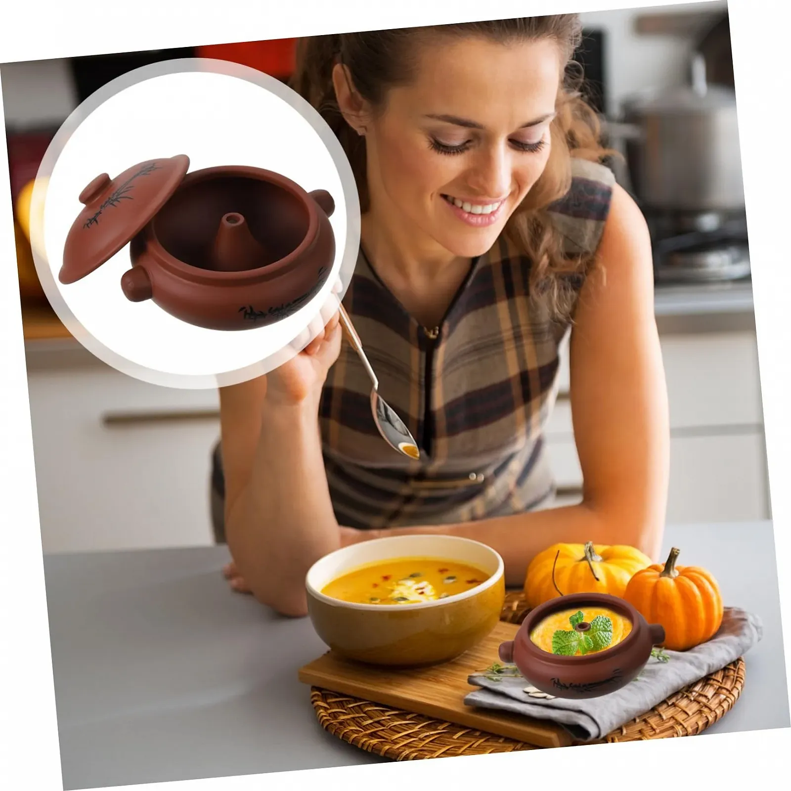 Кастрюля SOIMISS Керамическая многофункциональная для супов каш и десертов Легкая очистка, фото №7