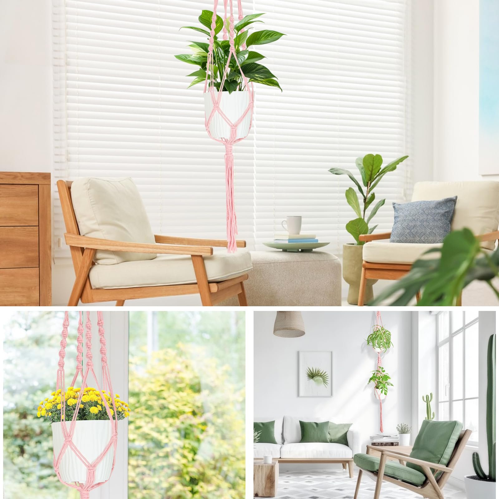 Підвіси для рослин макраме XXXFLOWER набір 3 шт. бавовняний шнур Бохо рожеві, фото №5 Підвіси для рослин макраме XXXFLOWER набір 3 шт. бавовняний шнур Бохо рожеві, фото №5