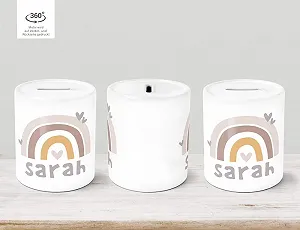 Скарбничка дитяча керамічна з ім'ям Райдужні серця synthetic.ua - Фото 1