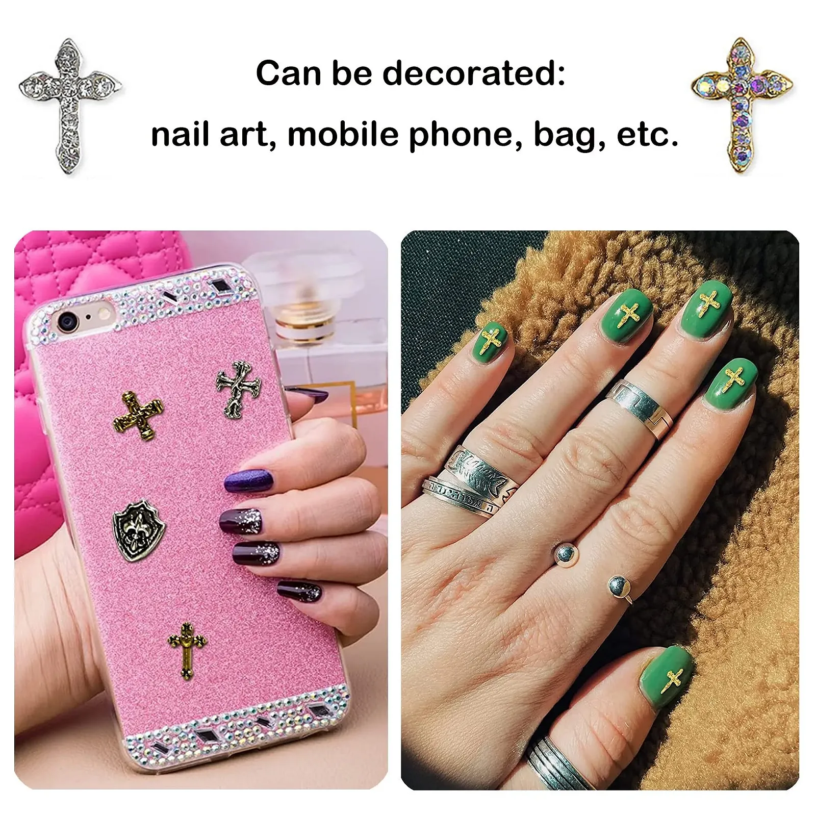 Прикраси для нігтів 3D Chennan Хрест, сріблясті та золоті, фото №7