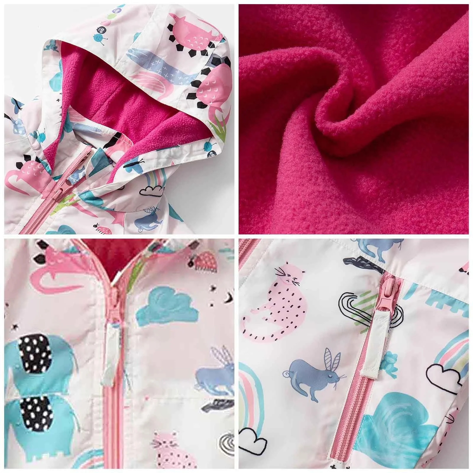 Куртка Ветровка для девочки с капюшоном, теплая с мультяшным принтом, верхняя одежда для малышей, мягкая, легкая для ежедневного использования, размер 146, фото №7