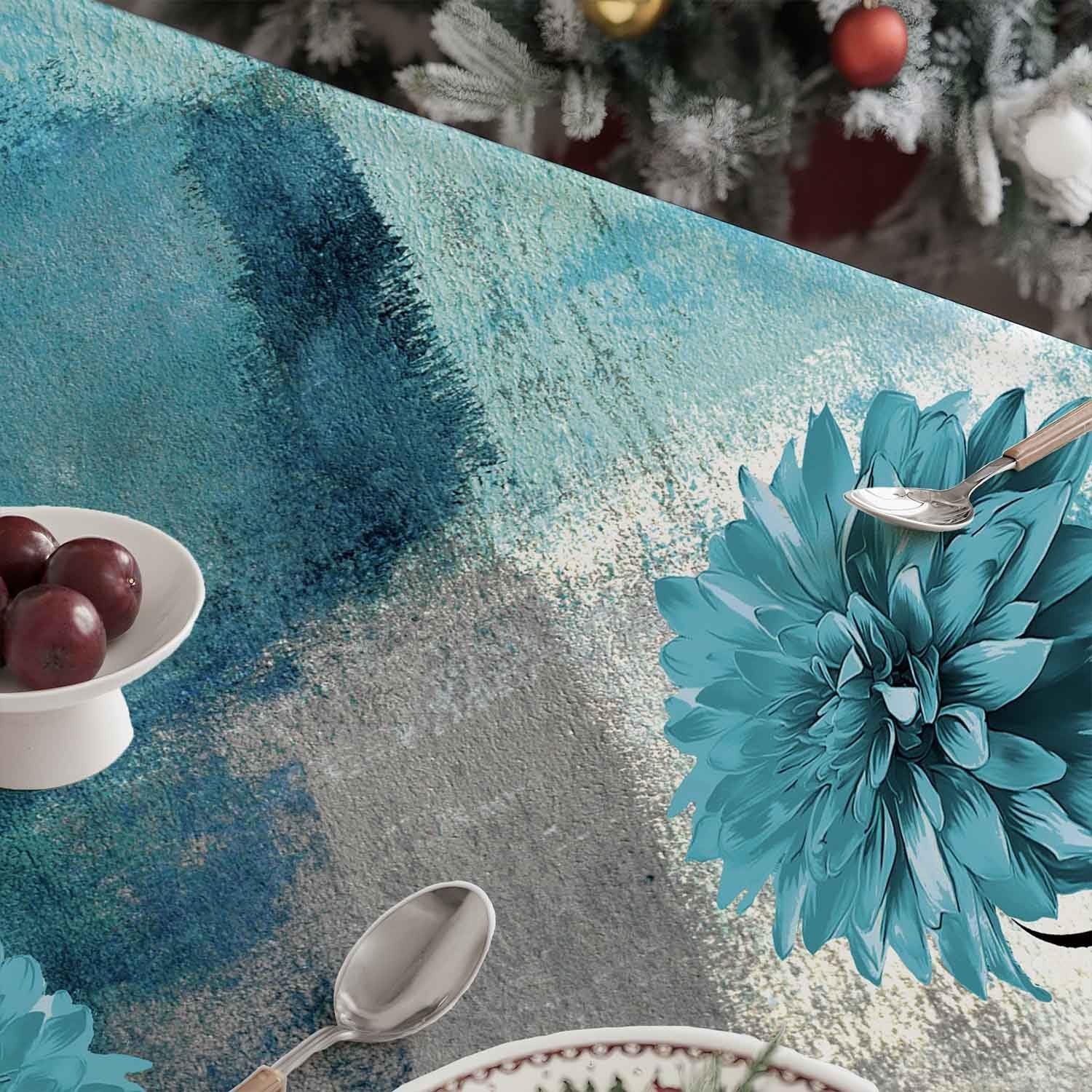 Скатертина Retro Turquoise Grey Flower Farmhouse Rustic Oil Painting Washable 85 x 85 см, фото №4
