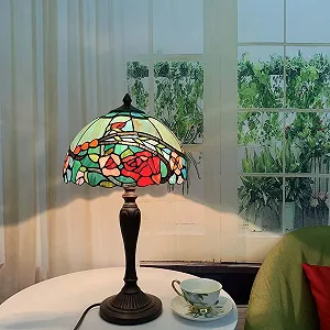 Настільна лампа Bieye Tiffany Style L30737 вітражне скло троянда 21" висота synthetic.ua - Фото 1