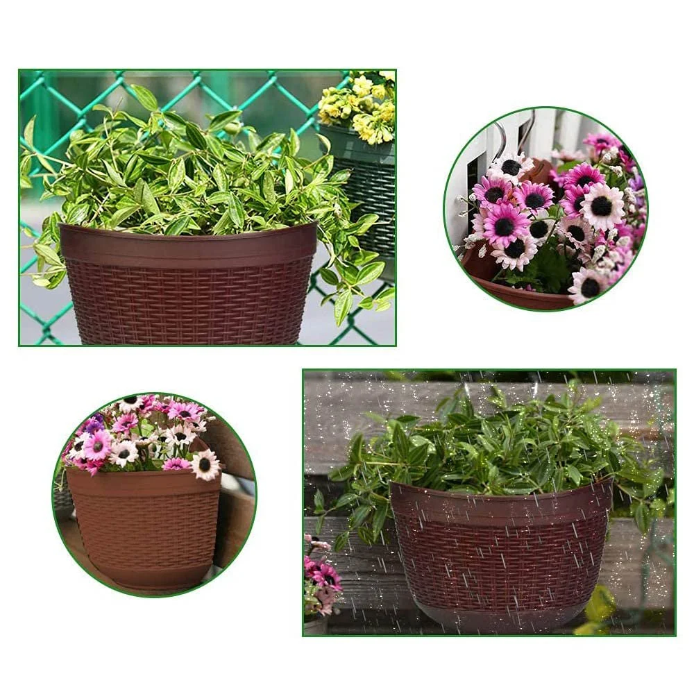 Підвісний квітковий горщик 2 штуки, з дренажем, пластиковий, для вирощування рослин та декору, темно-коричневий, фото №6