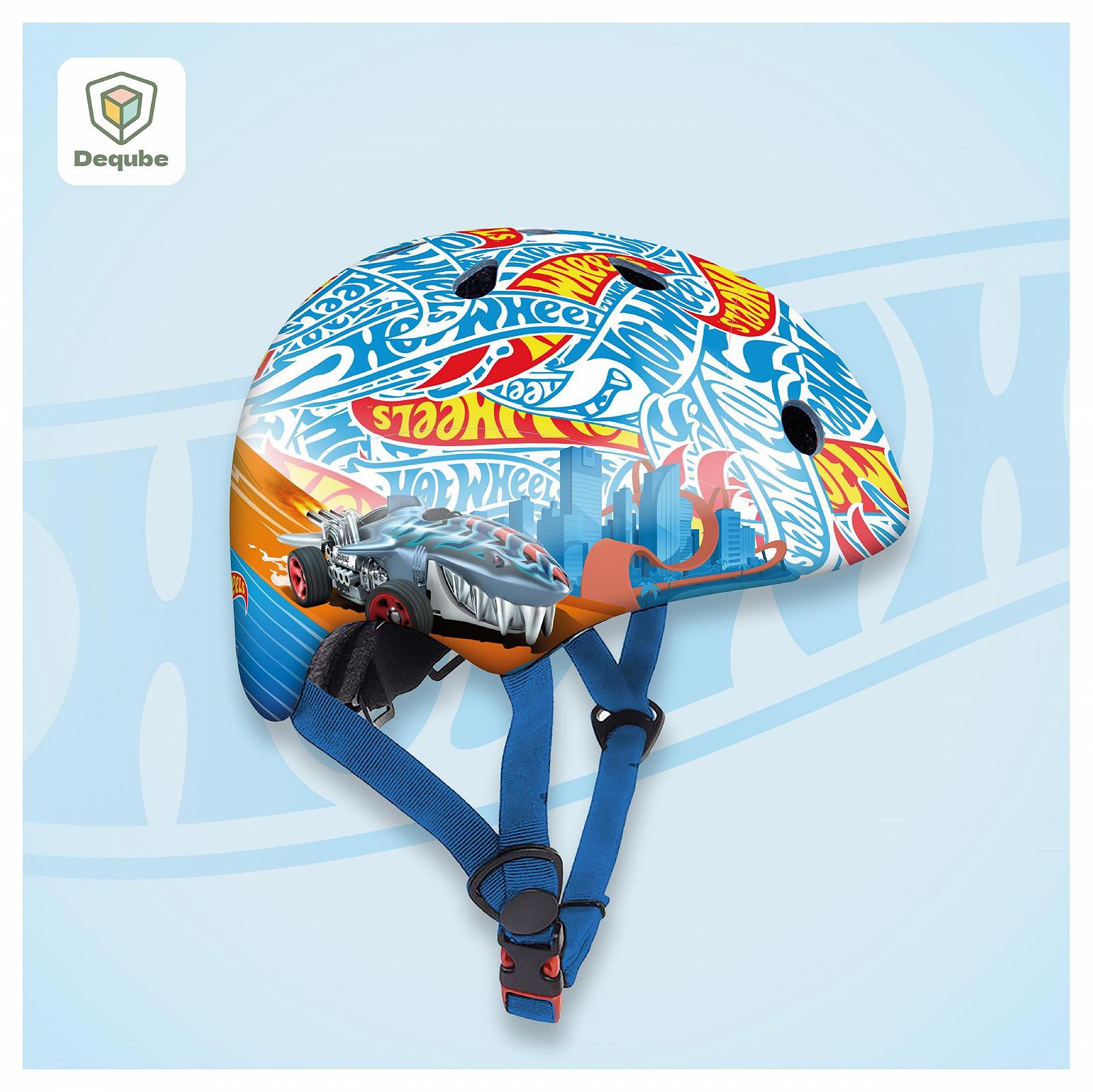 Шлем DeQUBE Uni-Kinder Hot Wheels Детский, регулируемый, сверхлегкий, безопасный, прочный, дышащий, от 2 до 7 лет, черный, синий, регулируемый, фото №3