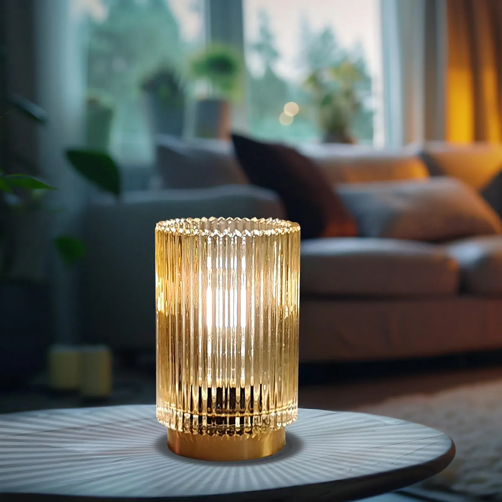 Настільна лампа Бездротова Скляна Акумуляторна Бурштиновий, фото №3