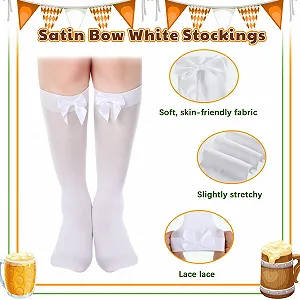 Sintege 2 пары костюмных носков женских Дирндль чулки с бантами и кружевной отделкой Белые костюмные гольфы выше колен synthetic.ua - Фото 1