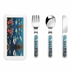 Дитячий набір столових приборів з принтом "Акули під морем", 3 предмети - Фото 1