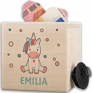 Скарбничка дерев'яна Єдиноріг з ключем та замком - Фото 1