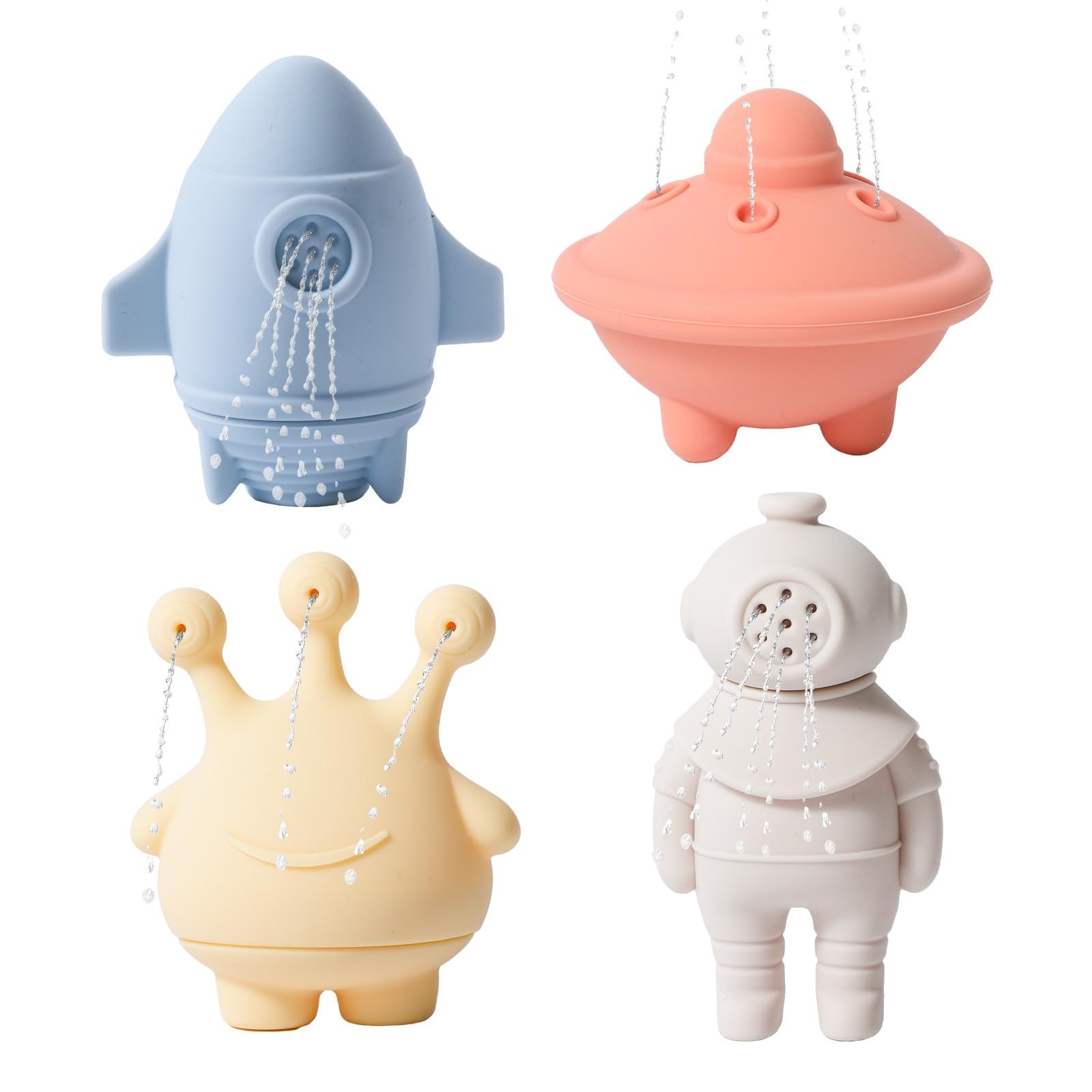 Іграшка для ванни OESSUF Силіконова, 4 штуки: інопланетянин, астронавт, космічний корабель, ракета, фото №1