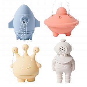 Іграшка для ванни OESSUF Силіконова, 4 штуки: інопланетянин, астронавт, космічний корабель, ракета - Фото 1