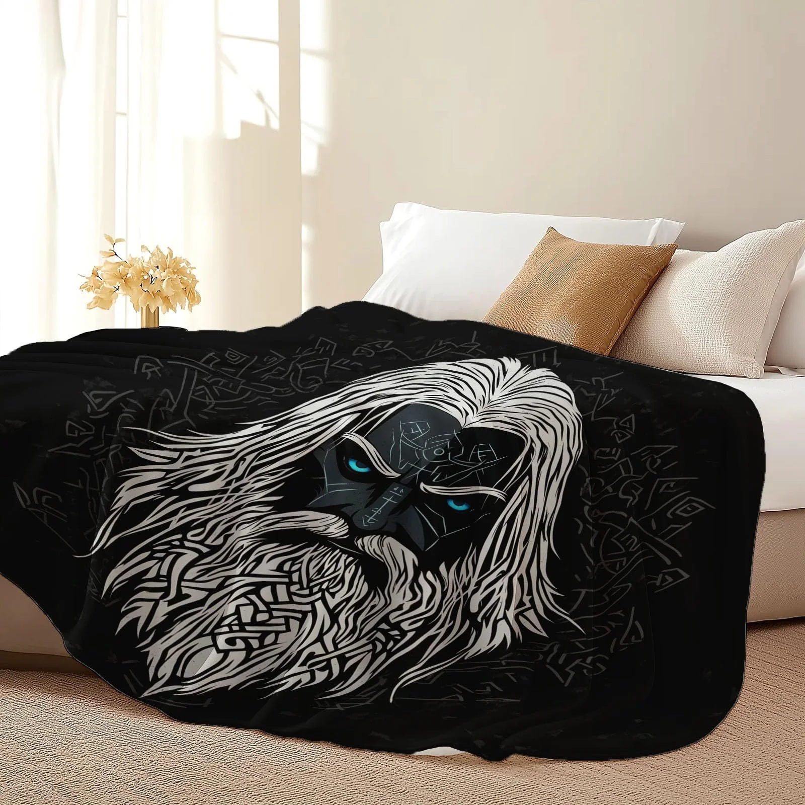 Одеяло Фланелевое 3D Нордические Викинги Традиционные Руны 100 x 130 см Черный, фото №3