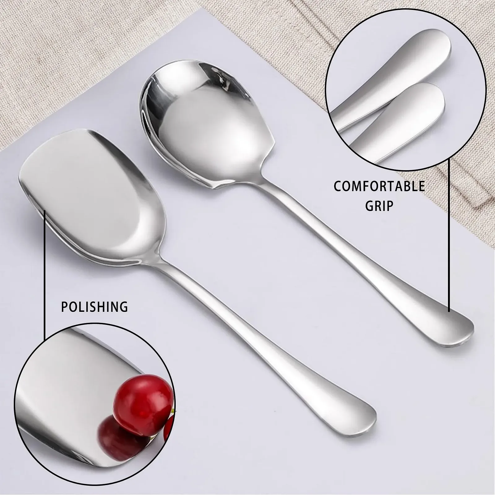 Ложка для сервірування з нержавіючої сталі Сріблястий, набір з 3 штук, фото №3