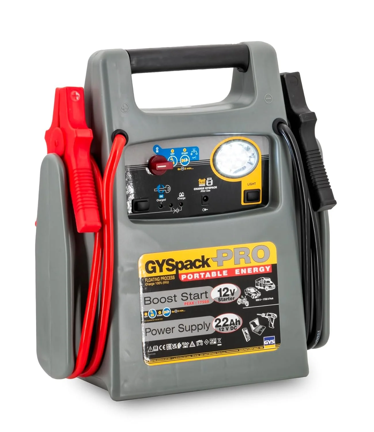 Пусковой стартер GYS Gyspack Pro 026155 с зарядным устройством / 600 А - 1750 А / 12 В / Серый, фото №1