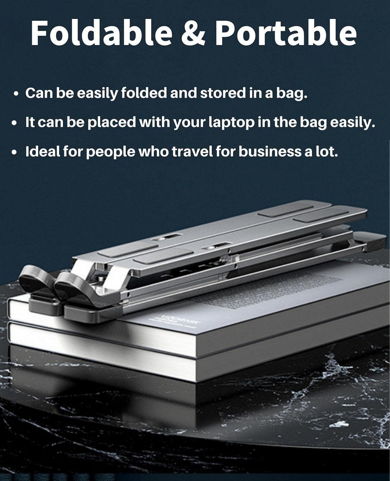 Подставка для ноутбука алюминиевая регулируемая по высоте вентилируемая складная портативная для ноутбуков/планшетов 10-15.6 дюймов Серебристая, фото №5