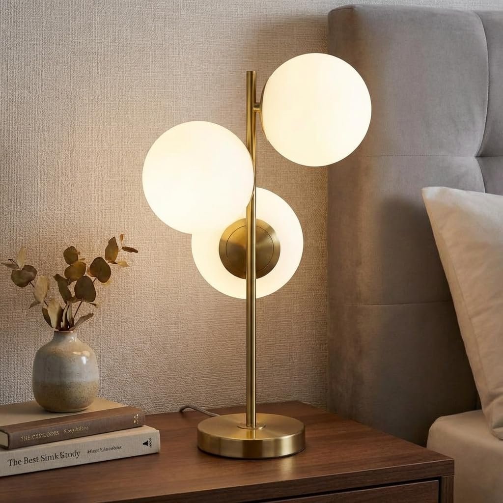 Настільна лампа B·LED BARCELONA LED ROM з трьома кулями з опалового скла Ø15 см E27 Золотистий, фото №1