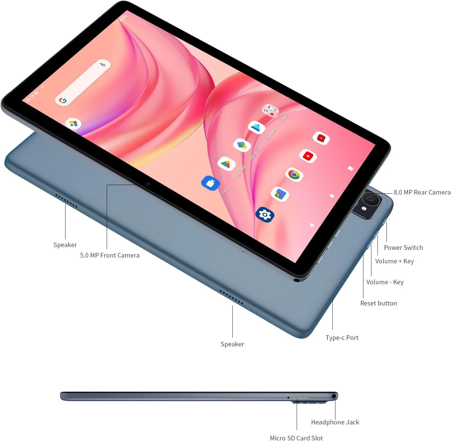 Планшет 10.1" PRITOM L10 4+4/128Gb 8 ядер Android 14 8000 mAh Серый, фото №4