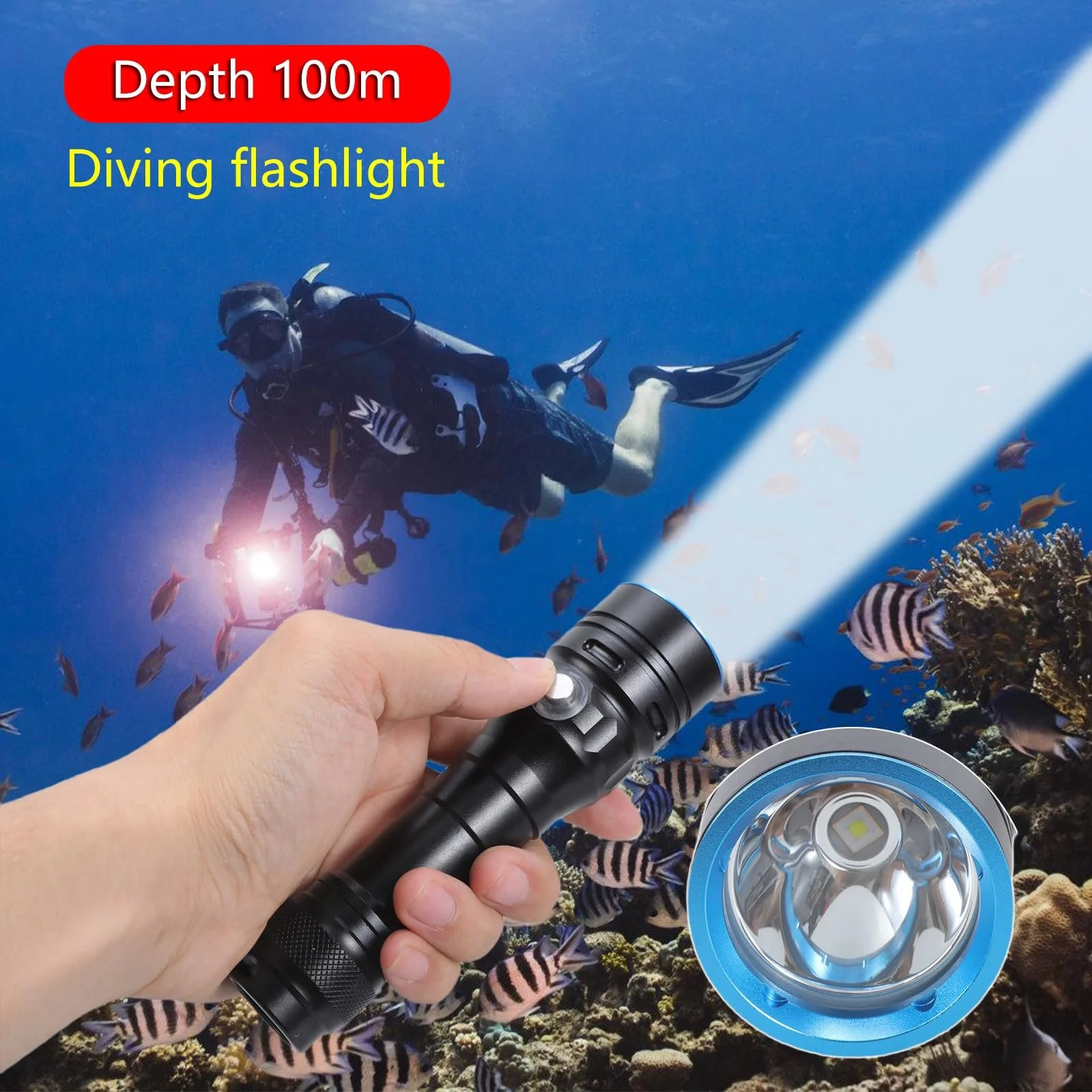 Водонепроникний світлодіодний ліхтар для дайвінгу 1500LM Яскравий потужний професійний підводний для дайвінгу Рибальські Світлодіодний для дайвінгу, фото №7