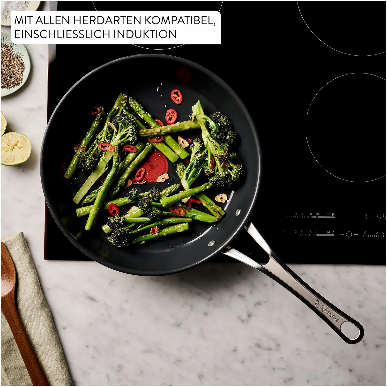 Сковорідка-Wok Tefal Jamie Oliver by Classic Cook H8819355 30 см з протектором для пательні Антипригарна керамічна поверхня Thermal Signal для всіх типів плит Нержавіюча сталь, фото №4
