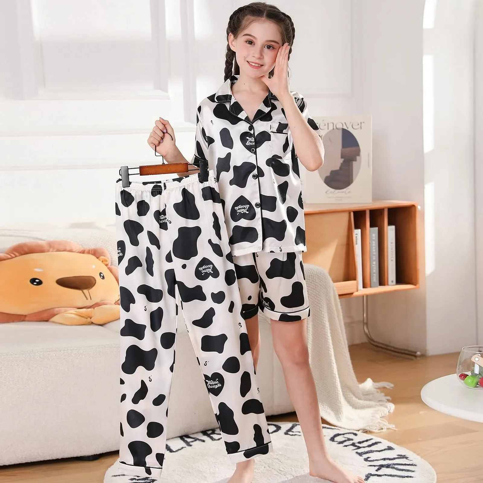 Комплект пижамный RuanMM из 3 предметов Мягкий атласный для девочек, фото №8 Комплект пижамный RuanMM из 3 предметов Мягкий атласный для девочек, фото №8