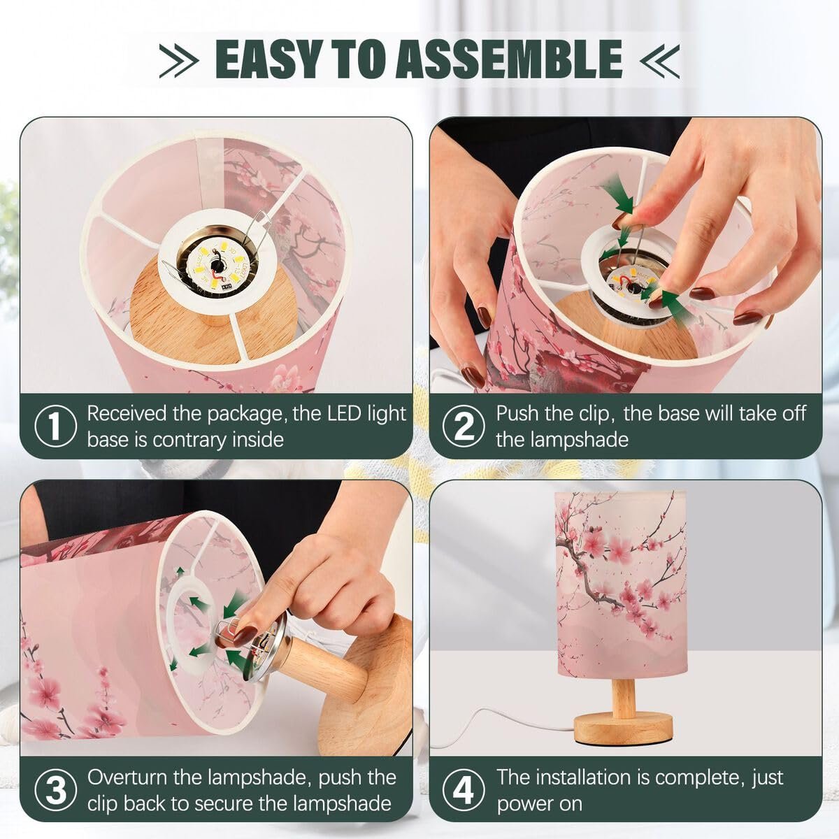 Настільна лампа Japanese Sakura Pagoda маленька з лляним абажуром USB 13 x 24.6 см, фото №4