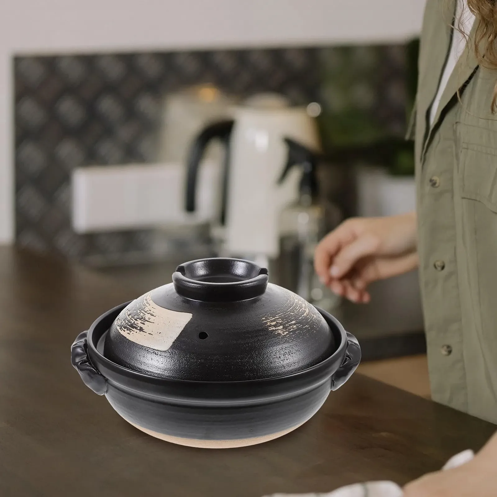 Каструля керамічна з двома ручками антипригарна стійка до подряпин для плити та дому, фото №9