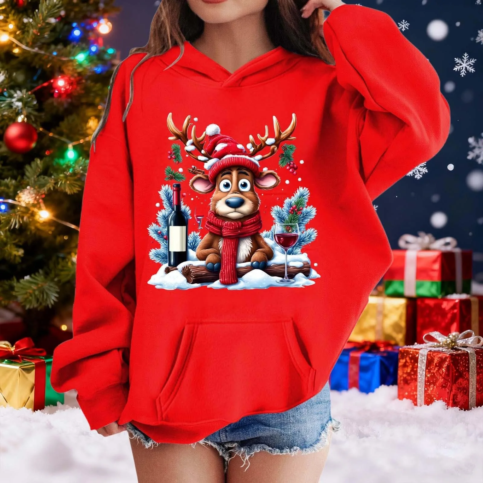 Толстовка Generisch Рождественская Девичья Уродливый Рождественский Свитер С Капюшоном Рождественский Пуловер Лонгслив С Рождественским Мотивом Легкий Рождественский Наряд Комфортные Рождественские Топы, фото №4