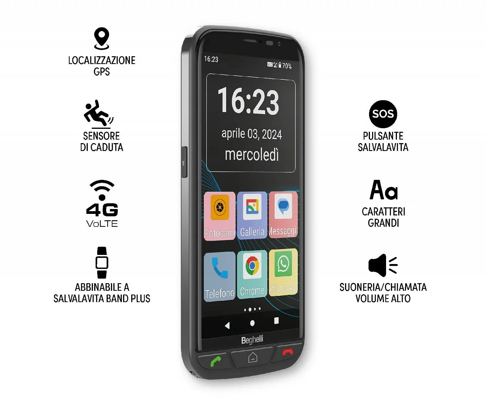 Смартфон Beghelli Kit Life Saver SLV55 + Armband Band Plus 4G SOS GPS 5.5 дюймів Чорний, фото №2